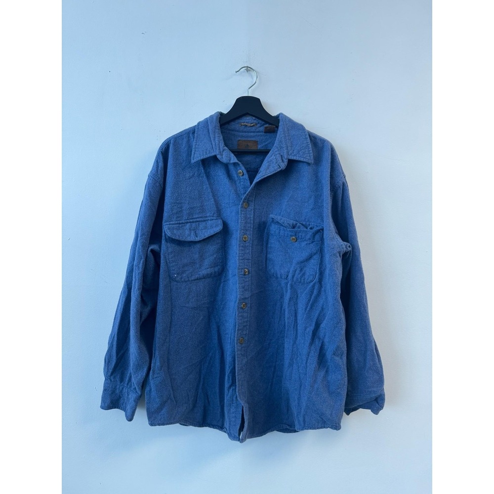 Vintage St John's Bay Mens XL Blue Cotton Chamois Button Front Flannel Fleece